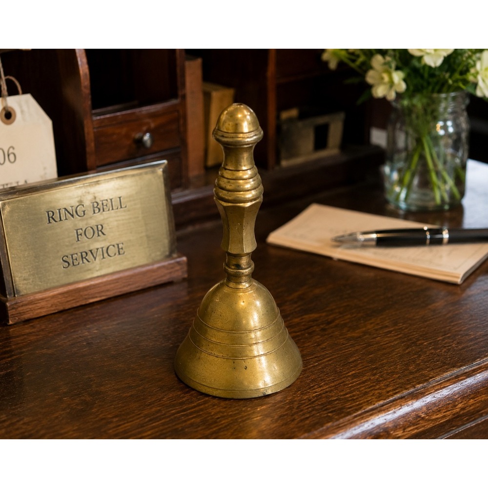 Vintage Solid Brass Hand Bell Made in India Decorative Service Reception Desk